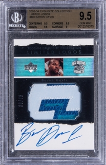 2003-04 UD "Exquisite Collection" Limited Logos #BD Baron Davis Signed Game Used Patch Card (#30/75) - BGS GEM MINT 9.5/BGS 10